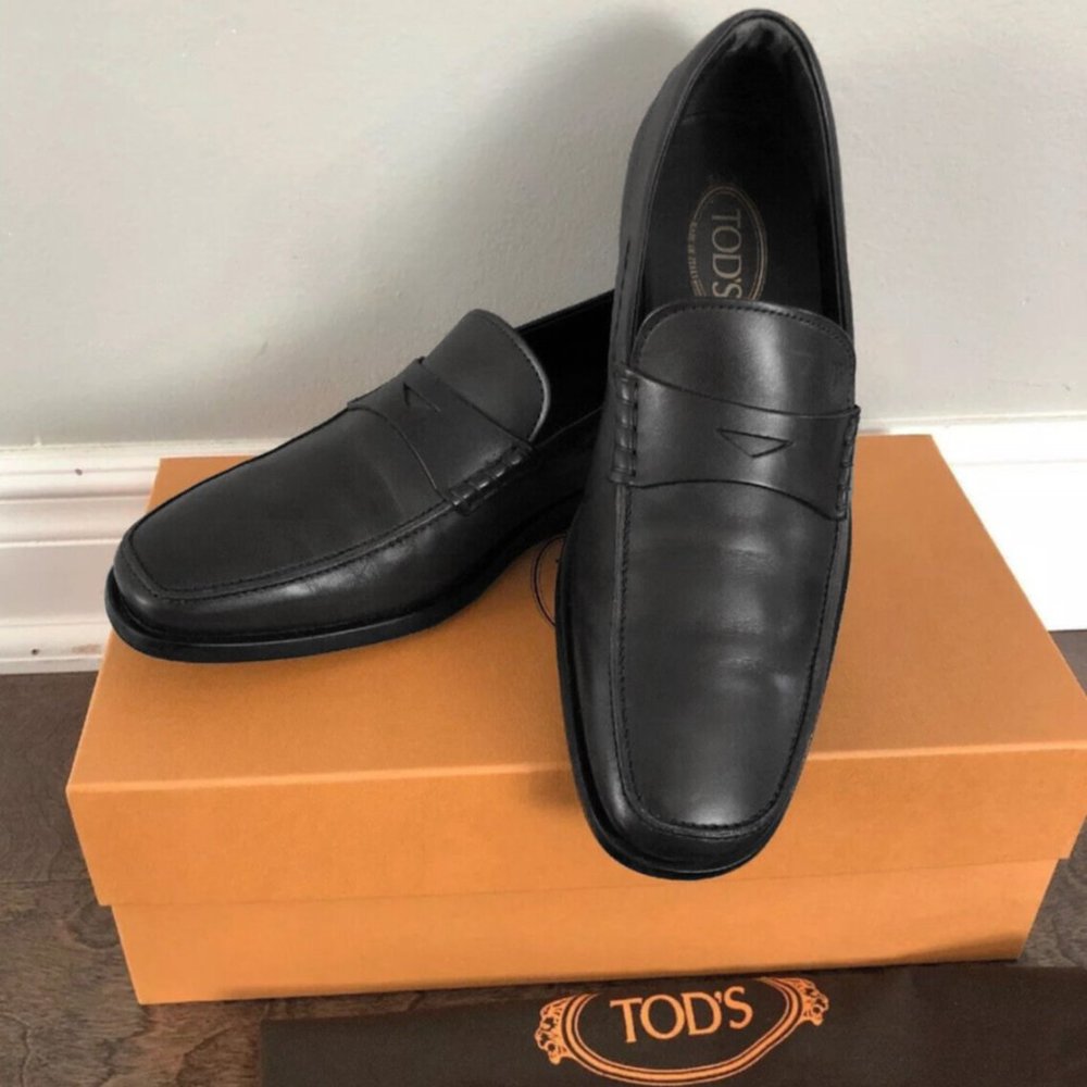 TODS Moccasino Quinn Driver Penny Loafers Shoes! 9 1/2 Black Leather Box & Bags